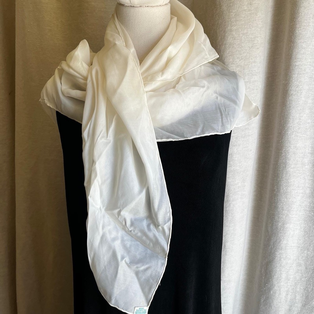 Vintage Ivory Hand Rolled Silk Blend Scarf Made in Japan 30x35